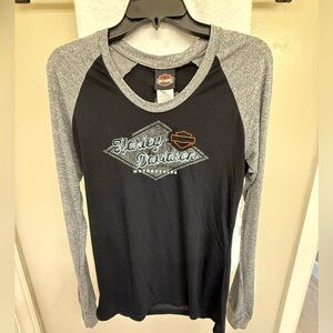 Harley-Davidson Black and Gray Long Sleeve T Shirt with Logo - Fort Worth